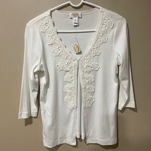 Talbots White Cardigan with Crochet Detail